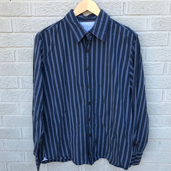 Calvin Klein Jeans Button Down Striped Blue Shirt - Picture 2 of 7